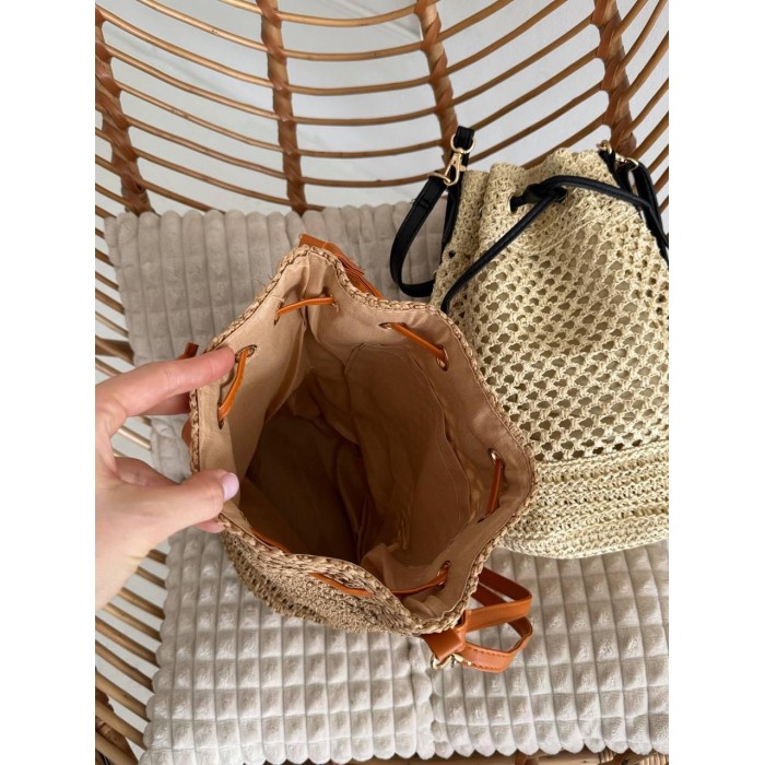 Сумка/кошик Мішечок комбінований плетена з екошкірою Беж