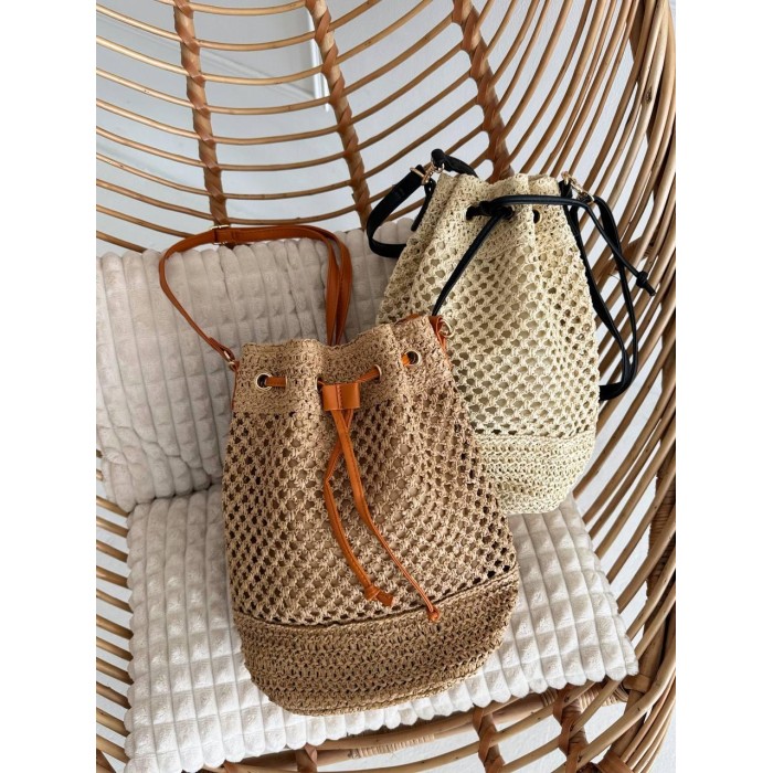 Сумка/кошик Мішечок комбінований плетена з екошкірою Беж