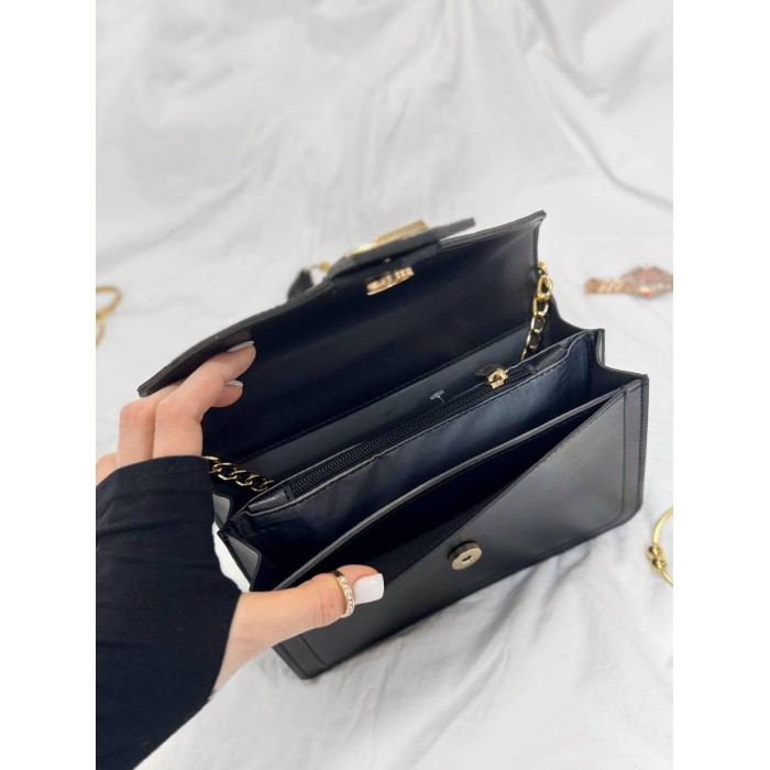 Сумка женская Лоран экокожа с тёмной фурнитурой Чёрная комбинированная