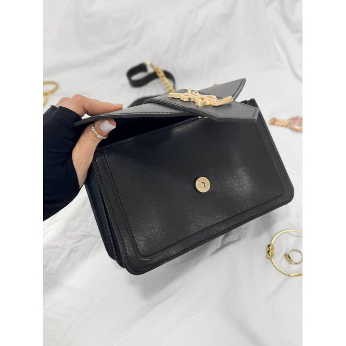 Сумка женская Лоран экокожа с тёмной фурнитурой Чёрная комбинированная