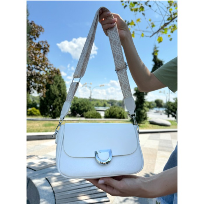 Сумка женская широкий ремень вышивка  экокожа люкс Белая