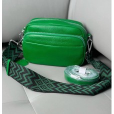 Сумка жіноча кросбоді 2 ременя натуральна шкіра Червона лак Зелений