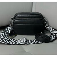 Сумка женская кросс боди 2 ремня натуральная кожа Красная лак Чёрный