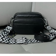 Сумка жіноча кросбоді 2 ременя натуральна шкіра Червона лак Чорний