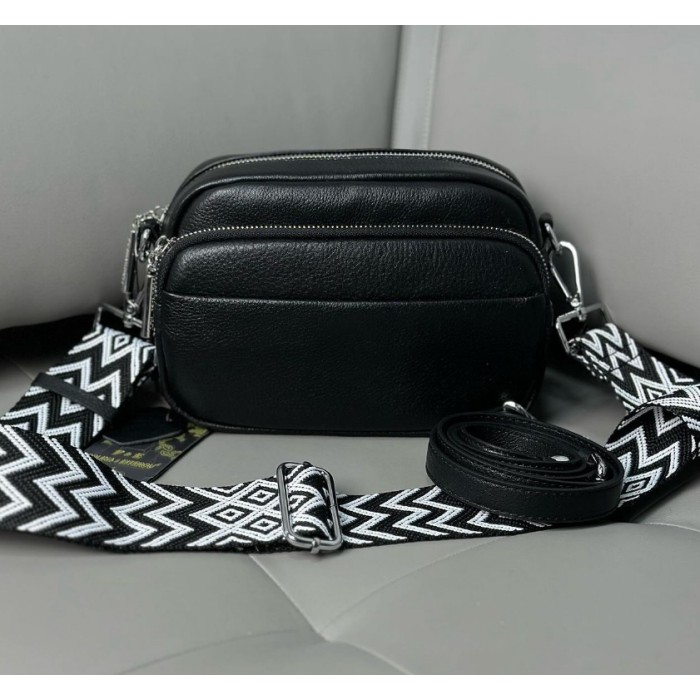 Сумка жіноча кросбоді 2 ременя натуральна шкіра Червона лак Чорний