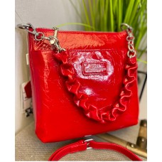 Сумка женская 3 отделения натуральная кожа лак Красная лак
