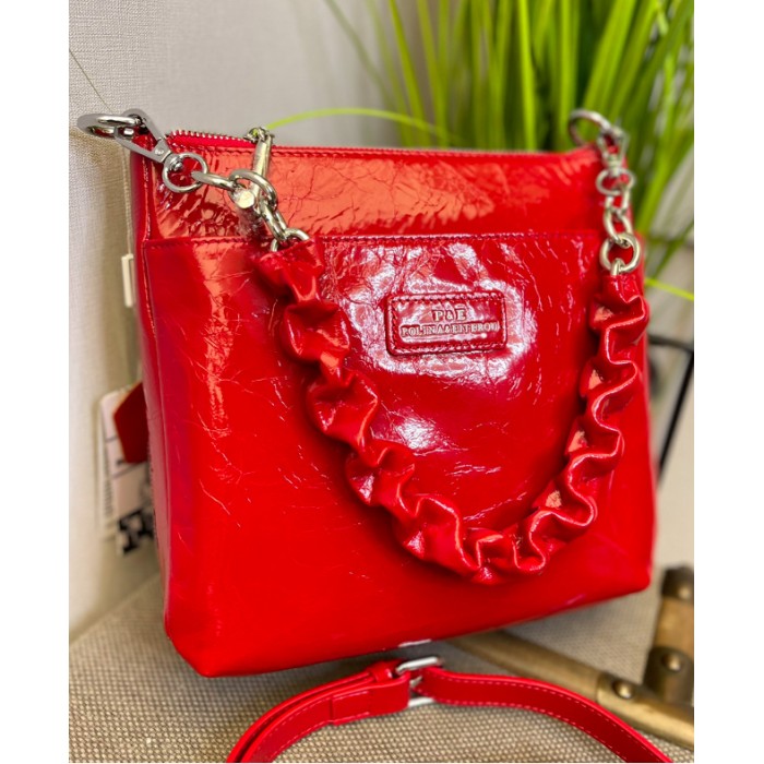 Сумка жіноча 3 відділення натуральна шкіра Червона лак