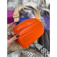 Сумка женская кросс боди 2 ремня натуральная кожа Красная лак Оранжевый