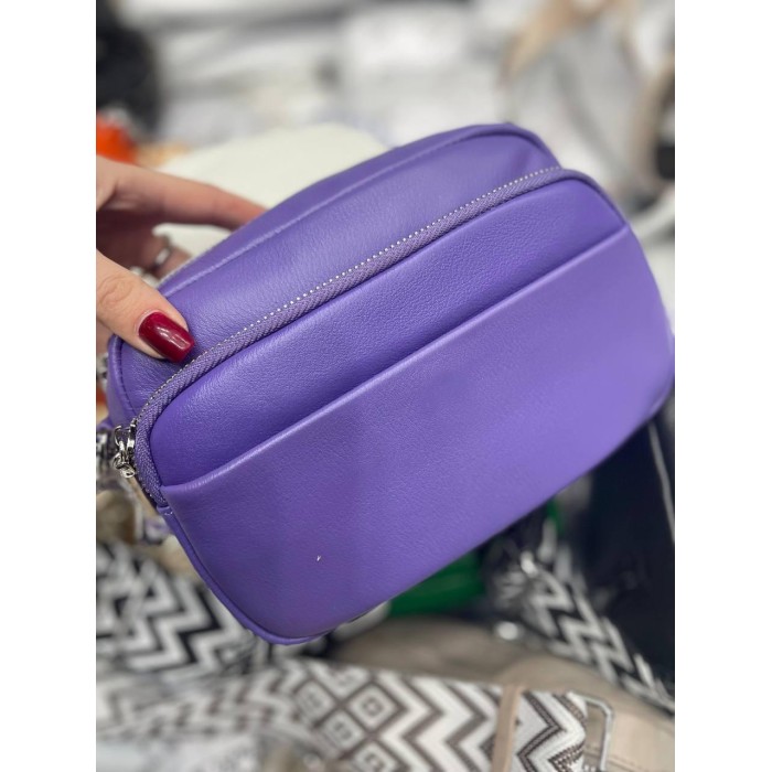 Сумка жіноча кросбоді 2 ременя натуральна шкіра Червона лак Бузковий