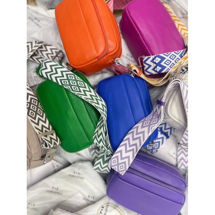 Сумка жіноча кросбоді 2 ременя натуральна шкіра Червона лак Помаранчевий