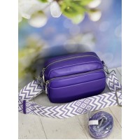 Сумка жіноча кросбоді 2 ременя натуральна шкіра Червона лак Бузковий