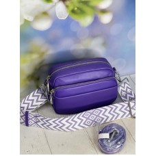 Сумка жіноча кросбоді 2 ременя натуральна шкіра Червона лак Бузковий