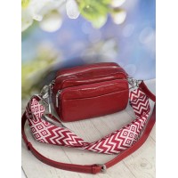 Сумка жіноча кросбоді 2 ременя натуральна шкіра Червона лак Червоний