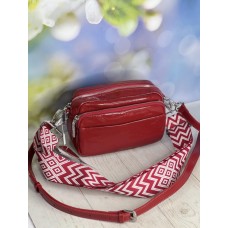 Сумка жіноча кросбоді 2 ременя натуральна шкіра Червона лак Червоний