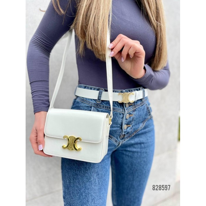 Сумка жіноча Селін міні натуральна шкіра Біла
