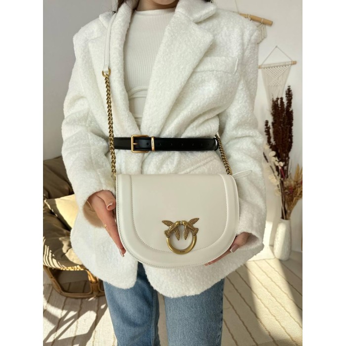 Сумка жіноча 3 відділення натуральної шкіри Чорна, Айворі