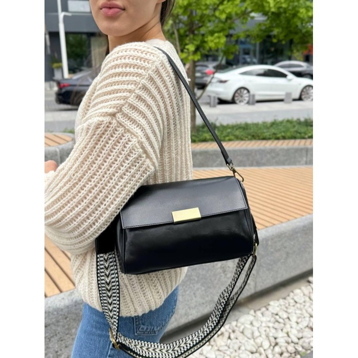 Сумка жіноча Богетик 2 відділення натуральна шкіра Чорна