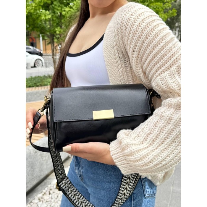 Сумка жіноча Богетик 2 відділення натуральна шкіра Чорна
