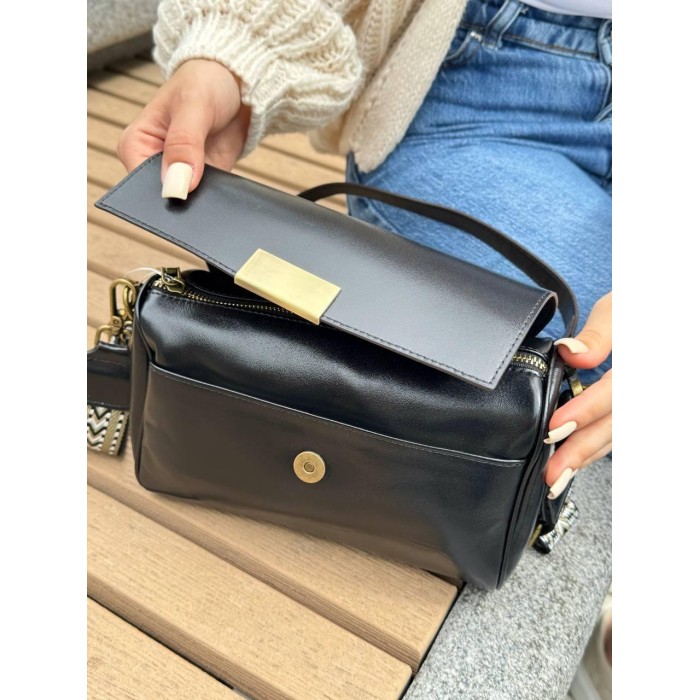 Сумка жіноча Богетик 2 відділення натуральна шкіра Чорна