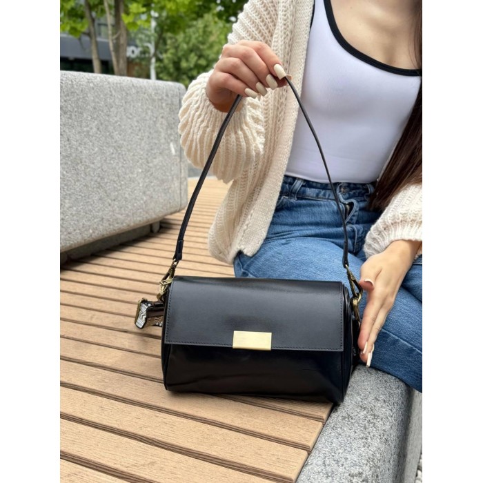 Сумка жіноча Богетик 2 відділення натуральна шкіра Чорна