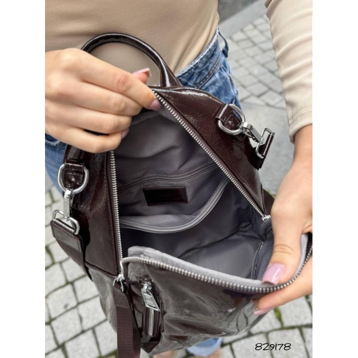 Рюкзак Polina лак натуральна шкіра колір: Шоколад