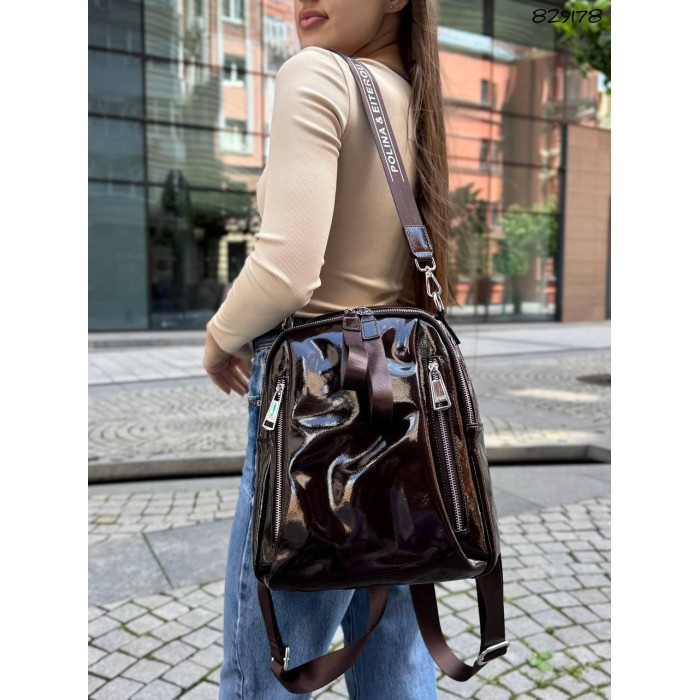 Рюкзак Polina лак натуральна шкіра колір: Шоколад