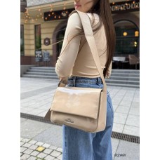 Сумка женская 2 отделения Polina лак натуральная кожа Бежевая