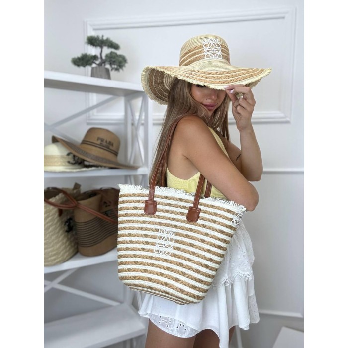 Сумка жіноча + Капелюх люкс плетіння комбіноване колір: Бежевий