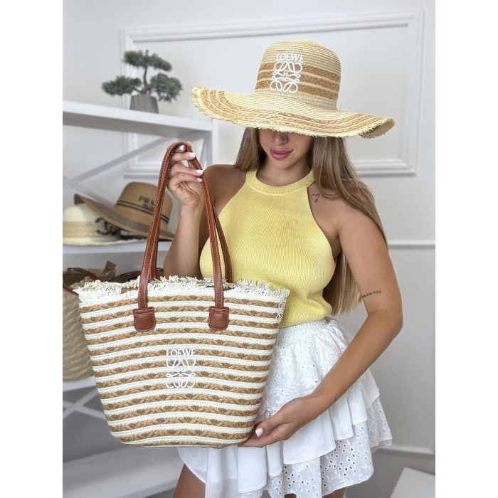 Сумка жіноча + Капелюх люкс плетіння комбіноване колір: Бежевий