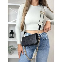 Сумка жіноча 2 відділення  з натуральної шкіри Чорна,Беж