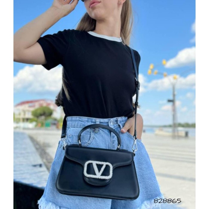 Сумка жіноча камінці декор натуральна шкіра Чорн