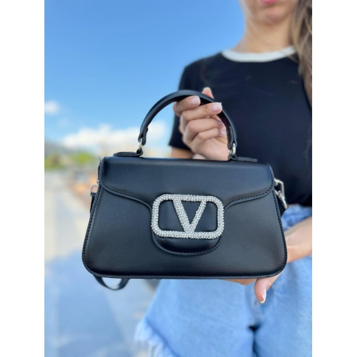 Сумка жіноча камінці декор натуральна шкіра Чорн