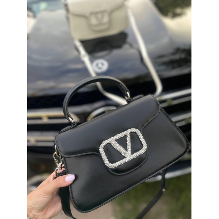 Сумка жіноча камінці декор натуральна шкіра Чорн