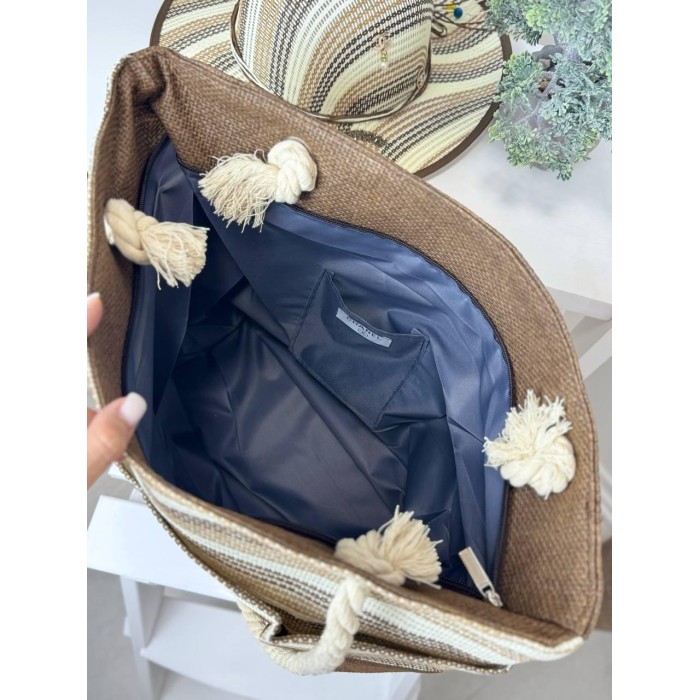 Сумка жіноча + Капелюх Шанель люкс плетіння комбіноване зі шкірою Беж, Чорна