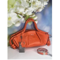 Сумка женская натуральная кожа канадка Красная лак Оранжевый