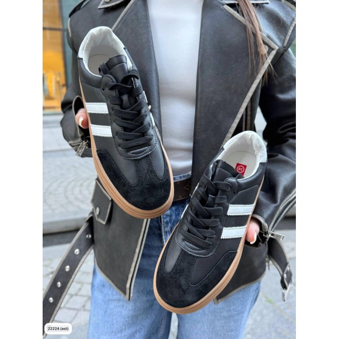 Кеди жіночі натуральна шкіра/замша чорні 36,37,38,39р.