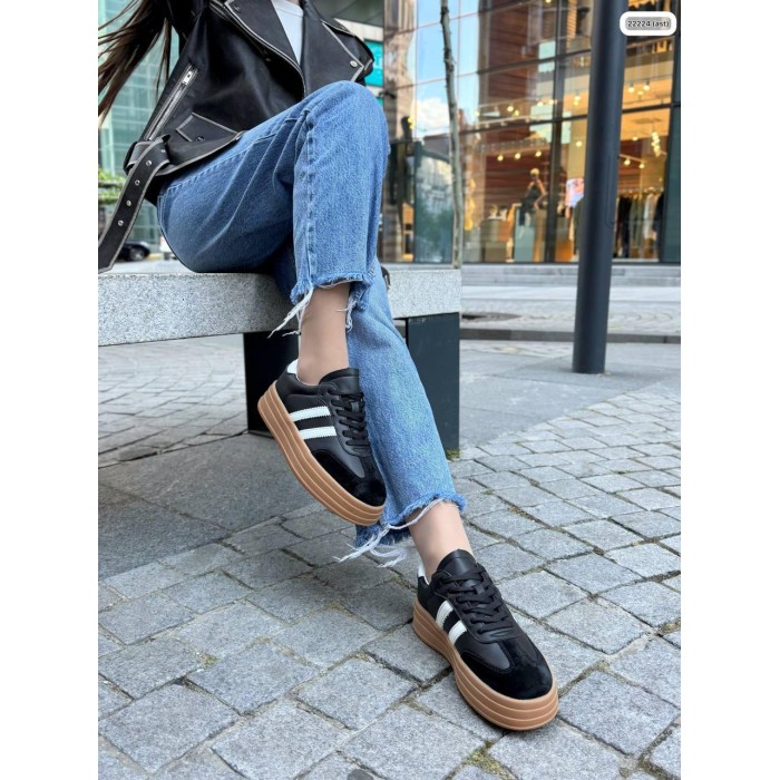 Кеди жіночі натуральна шкіра/замша чорні 36,37,38,39р.