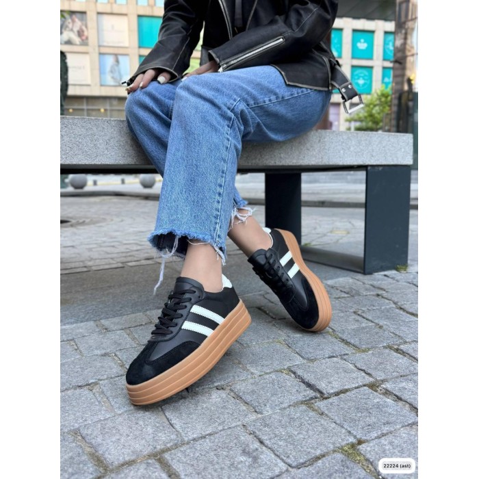 Кеди жіночі натуральна шкіра/замша чорні 36,37,38,39р.