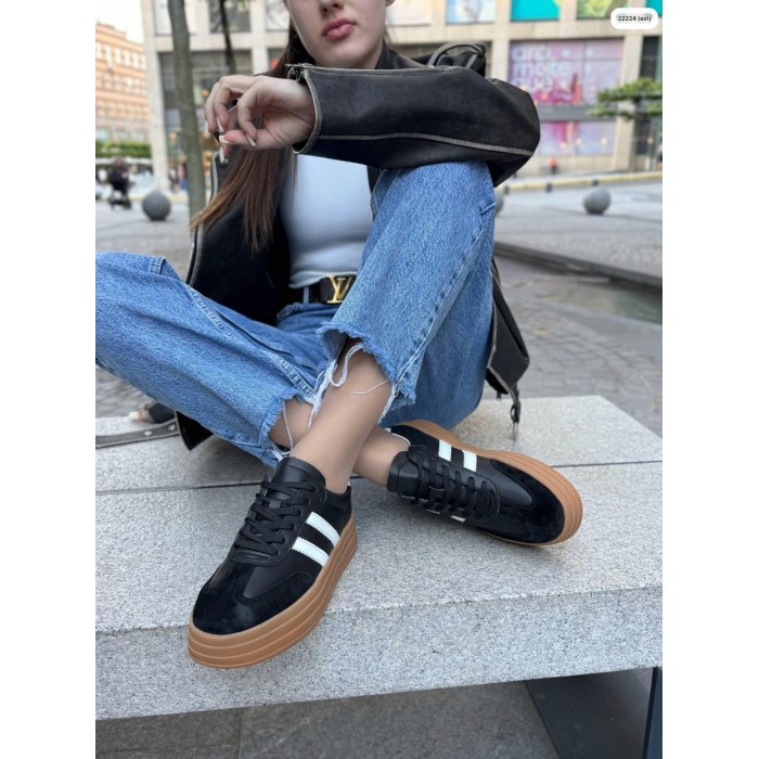 Кеди жіночі натуральна шкіра/замша чорні 36,37,38,39р.