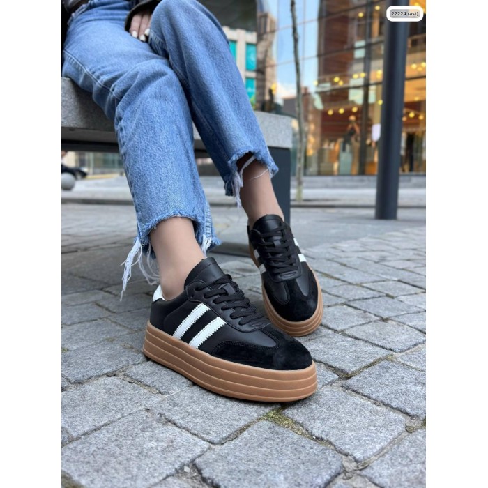 Кеди жіночі натуральна шкіра/замша чорні 36,37,38,39р.