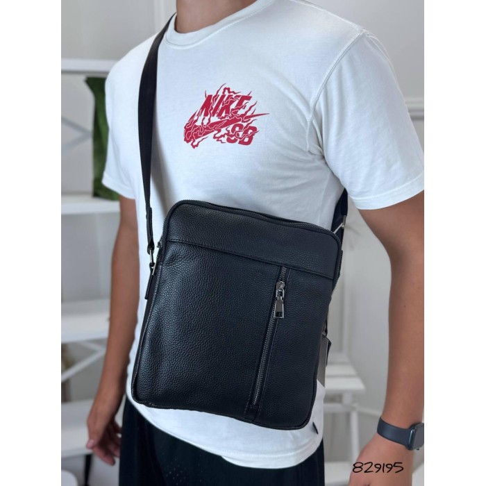 Сумка чоловіча Кросбоді натуральна шкіра Чорна