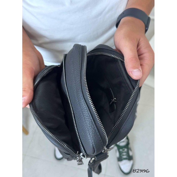 Сумка чоловіча Кросбоді натуральна шкіра Чорна