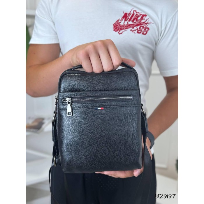 Сумка чоловіча чоловіча з ручкою Кросбоді натуральна шкіра Чорна