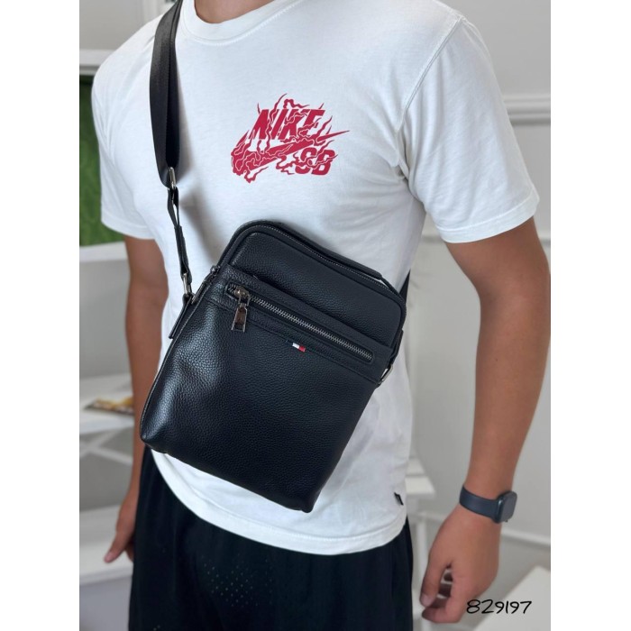 Сумка чоловіча чоловіча з ручкою Кросбоді натуральна шкіра Чорна