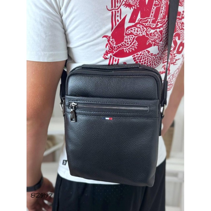 Сумка чоловіча чоловіча з ручкою Кросбоді натуральна шкіра Чорна