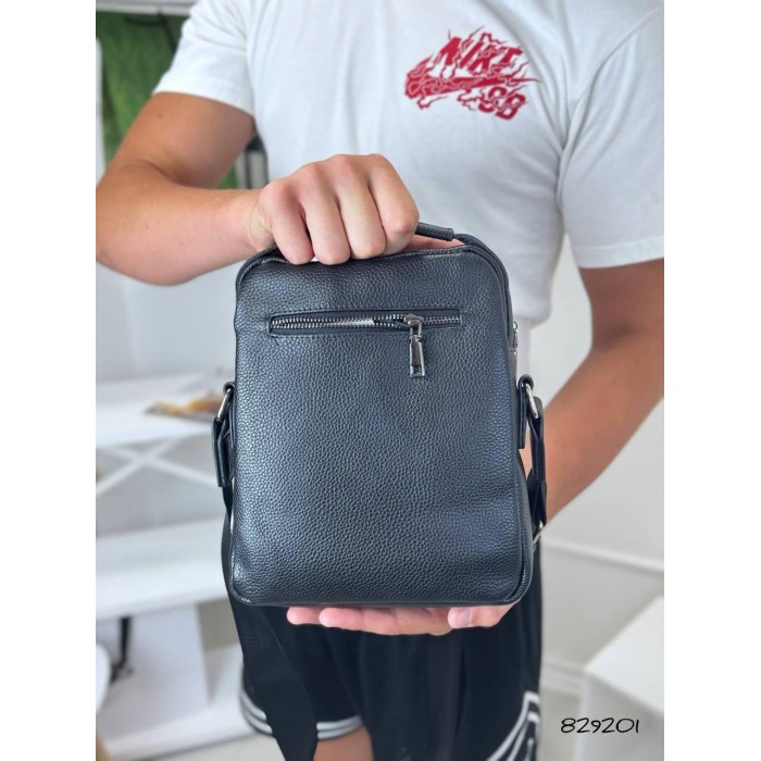 Сумка чоловіча з ручкою Кросбоді натуральна шкіра Чорна