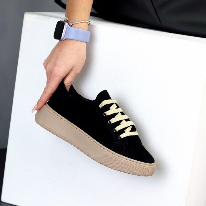 Кеди жіночі натуральна замша чорні 37,38,39,40р