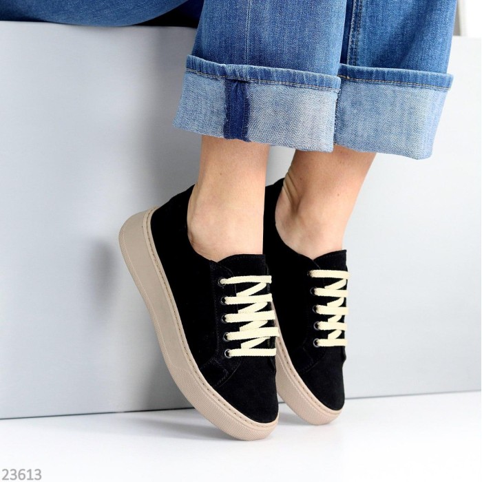 Кеди жіночі натуральна замша чорні 37,38,39,40р