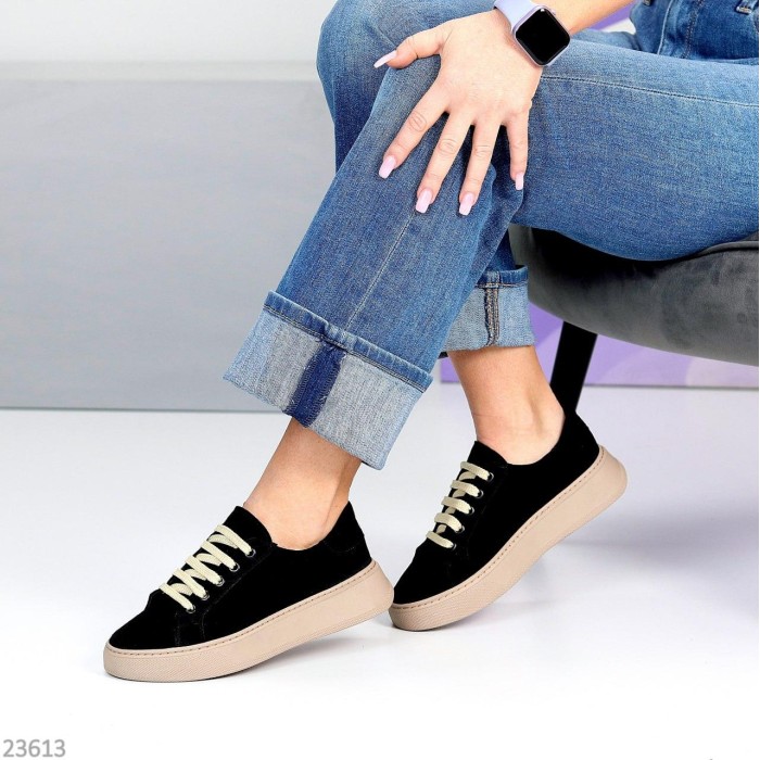 Кеди жіночі натуральна замша чорні 37,38,39,40р