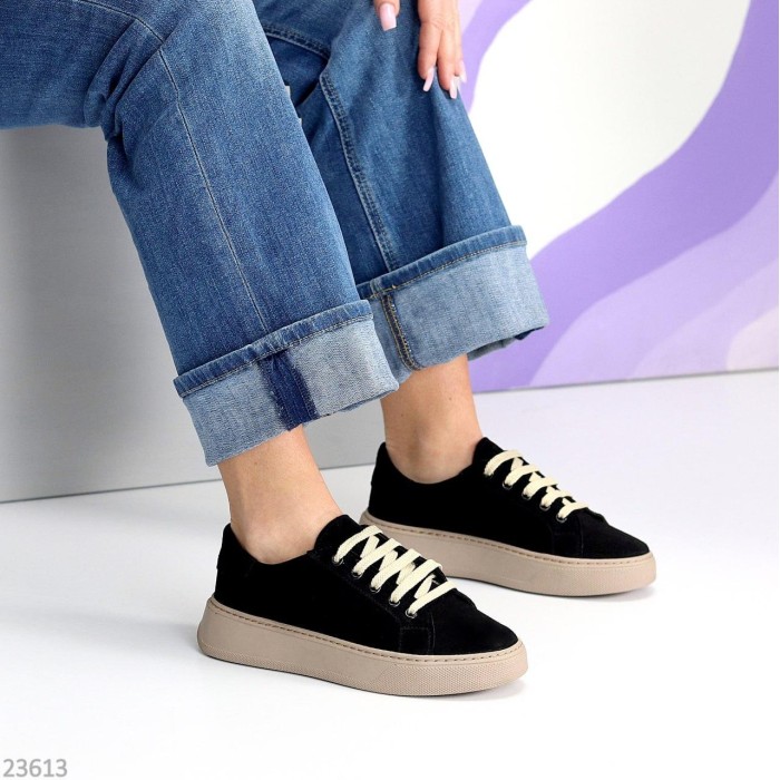 Кеди жіночі натуральна замша чорні 37,38,39,40р